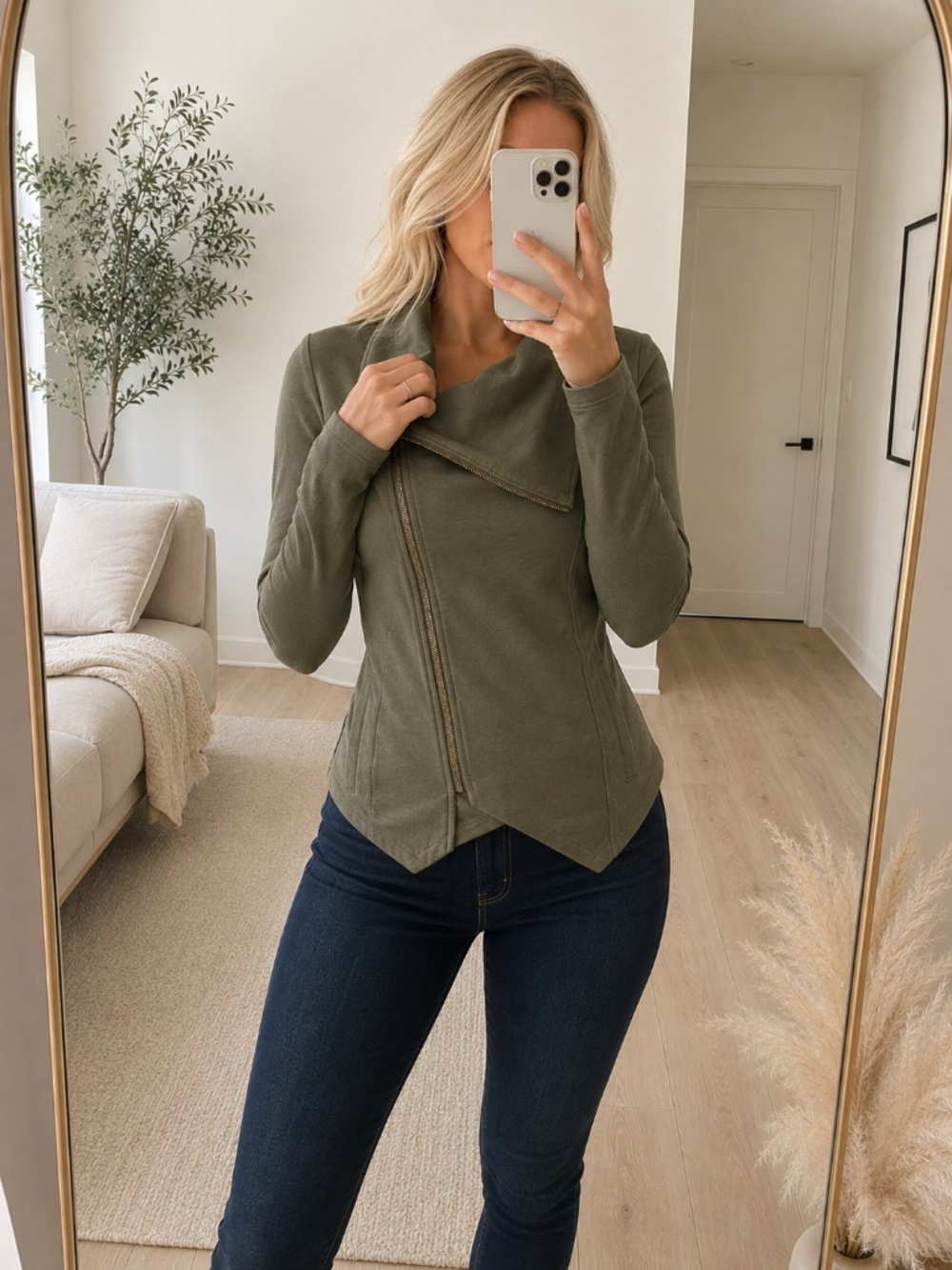 NWT Olive Asym Zip Cotton Jacket Small
